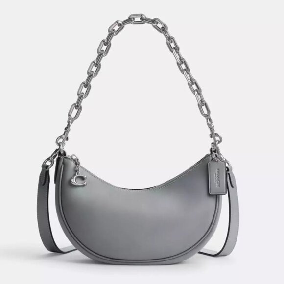 Coach Mira Shoulder Bag in Gray / Blue Glovetanned Leather + Chain Strap CM583 - Picture 1 of 14